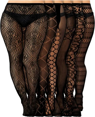 Vista 8 de Skylety 6 pares de medias de red para mujer, medias altas hasta el muslo, medias con tirantes para mujeres y niñas