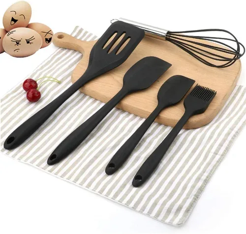 Vista 7 de Juego de utensilios de cocina de silicona, resistentes al calor, antiadherentes, con asas de madera, para restaurante comercial y hogar