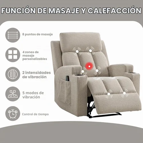 Vista 4 de CANMOV Silla reclinable manual con masaje y calor, cómoda silla reclinable con brazos y respaldo sobrerellenos, sofá individual reclinable manual