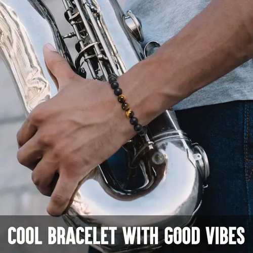 Vista 3 de Pulsera de ojo de tigreágata, regalos para papáhijonietonovioesposo en graduación, día del padre, aniversario, cumpleaños