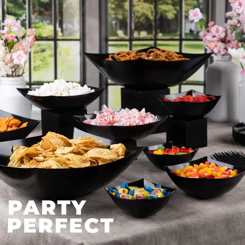 Vista 2 de PLASTICPRO Cuencos cuadrados desechables para servir, aperitivos o ensaladas, plástico negro, paquete de 4, 8 onzas, color negro
