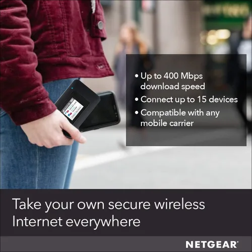 Vista 2 de NETGEAR Hotspot WiFi móvil Enrutador 4G LTE AC797-100NAS Velocidad de descarga de 400 Mbps Conecta hasta 15 dispositivos Crea una WLAN