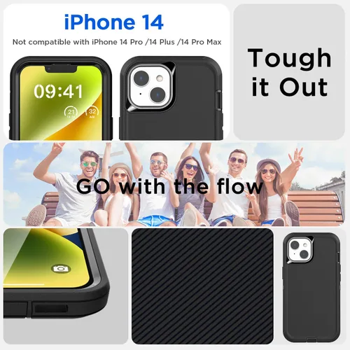 Vista 2 de AICase Funda para iPhone 14 (6.1 pulgadas) con protector de pantalla de vidrio, protección contra caídas de alta resistencia, cuerpo completo, a