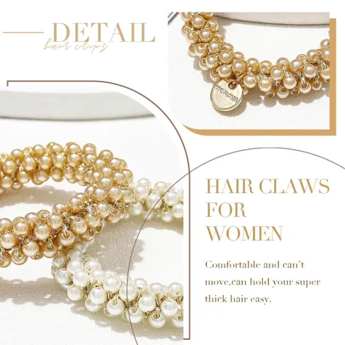 Vista 6 de Fashey Coleteros de perlas para el cabello, accesorios para el cabello para mujer