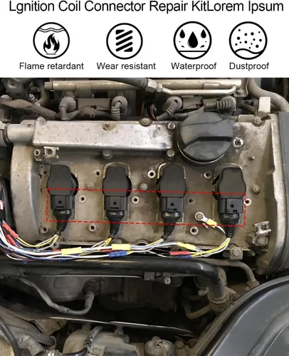 Vista 2 de Kit de reparación de conector de bobina de encendido con arnés, enchufe y herramienta de absorción de espacio de 0.3CM Compatible con AUDI, VW