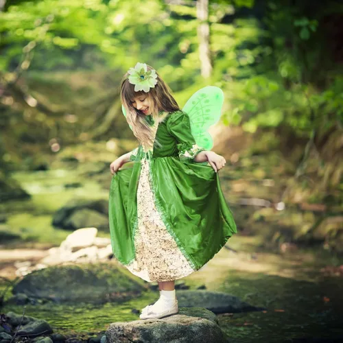Vista 7 de Conjunto de diadema de alas de hada verde para niñas, varita de estrella y flores, accesorios de disfraz de princesa, disfraz de Halloween