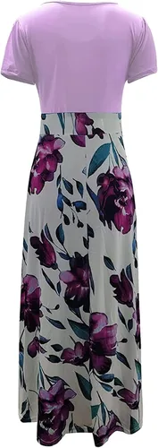Vista 4 de NIUQI Vestido largo con estampado floral para mujer cintura imperio cuello redondo patchwork estampado