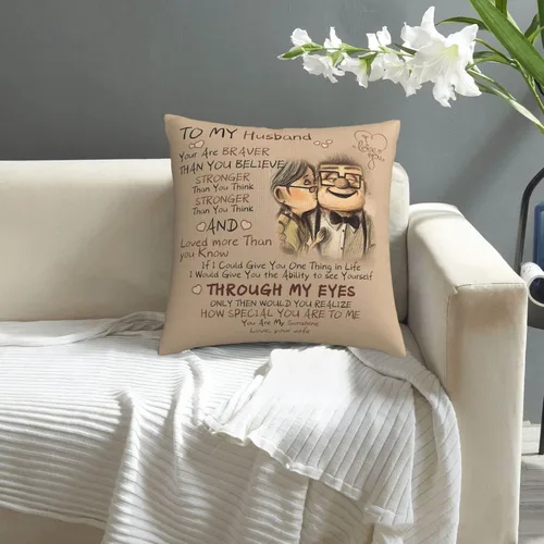Vista 4 de Fundas de almohada de regalo para marido de parte de la esposa, fundas de almohada de Carl y Ellie, fundas de almohada de amor, para aniversario