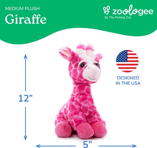 Vista 6 de The Petting Zoo Peluche de jirafa rosa, animales del zoológico de Lash'z, juguete de peluche de jirafa de 12 pulgadas