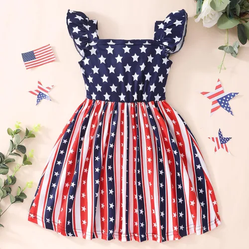 Vista 7 de Popshion Vestidos de niña con mangas con vuelo, vestido de verano para niños, fiesta de cumpleaños, sin mangas, vestido de 1 a 8 años