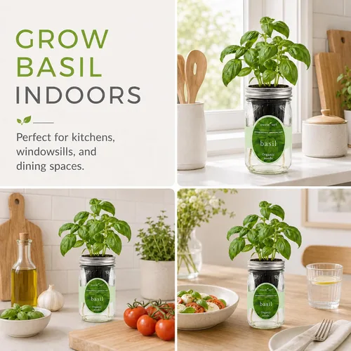 Vista 6 de Kit de Cultivo Hidropónico, Kit de Inicio de Jardín de Hierbas en Frasco Mason con Autoriego para Interiores, Jardín de Hierbas para Alféizar
