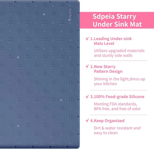 Vista 3 de Sdpeia - Tapete para debajo del fregadero, tapete impermeable de silicona mejorado, para proteger los gabinetes de cocina, organizadores y alacenas