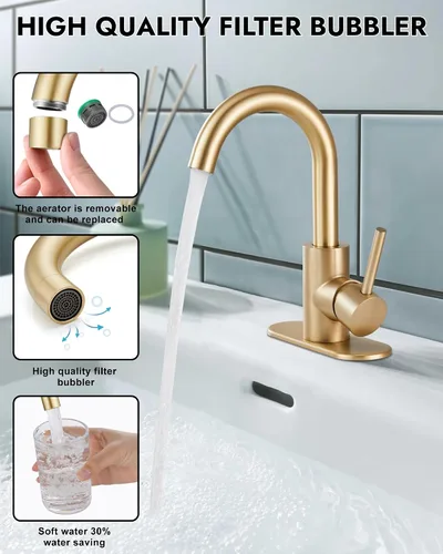 Vista 3 de Midanya Grifo de baño de un solo agujero, grifo de fregadero de barra de 1 agujero, adecuado para tocador de cocina, RV, boquilla giratoria de acero