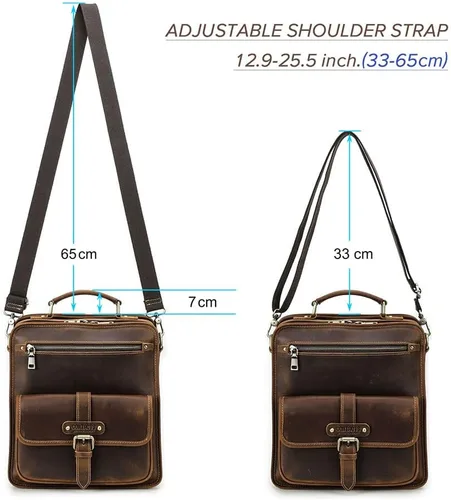Vista 9 de Contacts Crazy Horse - Bolsa de mensajero de cuero para hombre de 12.9 pulgadas, bolsa para iPad con asa, bolsa de hombro cruzada, maletín vintage