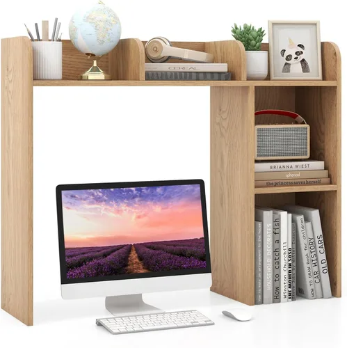 Vista 18 de Estantería de escritorio, 2 niveles, organizador de escritorio de oficina con 4 estantes, estante de almacenamiento de madera de 37 pulgadas