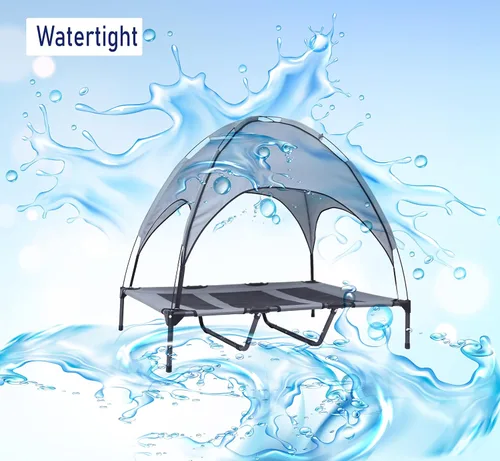 Vista 5 de Cama elevada extragrande para perros con dosel, tela Oxford duradera, a prueba de mordidas, impermeable, elevada, portátil, para campamento