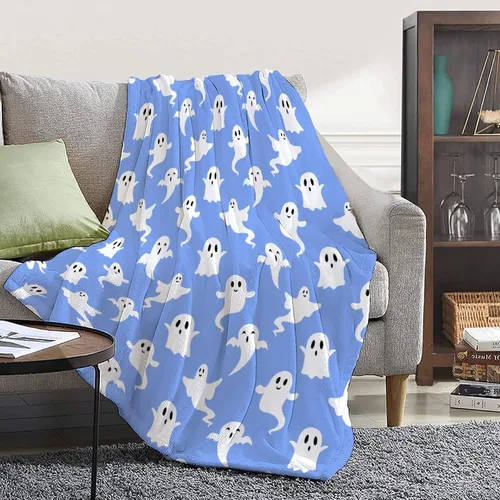 Vista 10 de Manta personalizada de fantasmas de Halloween, regalos para niñas, mujeres y niños, manta de forro polar ligera, espeluznante para niños, mantas