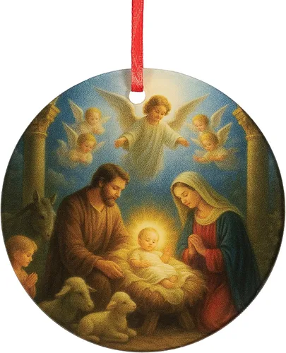 Vista 8 de Escena de Nacimiento de la Sagrada Familia Adorno de Acrílico - Decoración Católica y Cristiana para Navidad - Estrella de Belén, Adornos