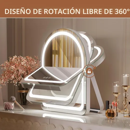 Vista 5 de Hasipu Espejo de tocador con luces, espejo de maquillaje LED arqueado de 11 x 14 pulgadas, espejo de maquillaje iluminado con luces, control táctil
