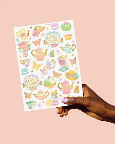 Vista 5 de xo, Fetti Tatuajes temporales para fiesta de té - 48 estilos de purpurina Suministros para fiesta de cumpleaños Partea, tetera de té, cupcakes
