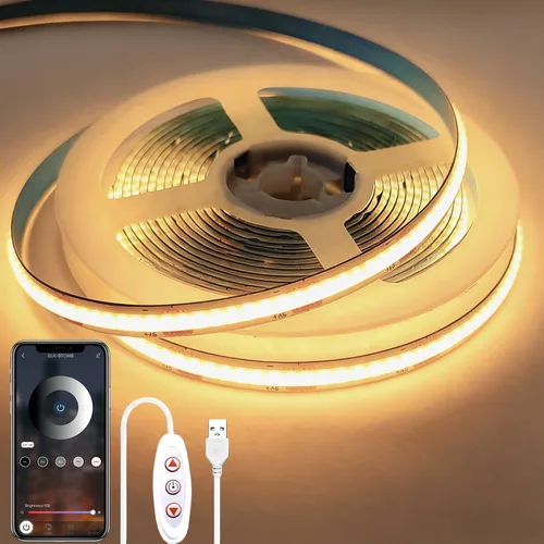 Vista 12 de Tira de luces LED COB USB para TV, 5 V alimentadas por USB, luces LED regulables, luz blanca cálida, 3.3 pies, 320 LED/M, 3000 K, tira de luz