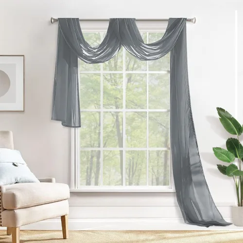 Vista 18 de MIULEE Cenefa Beige para Ventana para Fiesta - Cortina Transparente Cenefa Superior Tratamiento de Ventana Cortinas Decorativas para Arco de Boda