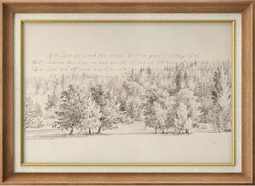Vista 9 de MUDECOR Lienzo enmarcado prémium para pared, pinos nevados en bosque de invierno, ilustraciones modernas, arte contemporáneo, escénico, divertido