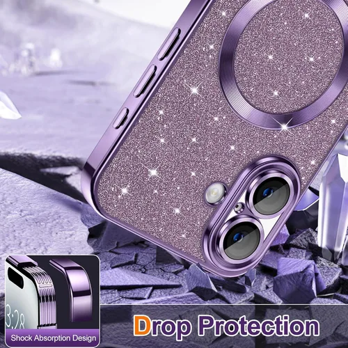 Vista 99 de Hython para iPhone 15 Plus Funda con chispas brillantes, Fundas transparentes magnéticas con protector de lente de cámara [Compatible con MagSafe]