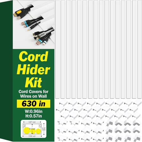 Vista 8 de AZEN Kit para ocultar cables, cubiertas de cables de 315 pulgadas para cables en la pared, cubiertas de alambre pintables para cables en la pared