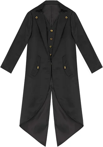 Vista 3 de CHICTRY Chamarra estilo steampunk renacentista para niños grandes, abrigos de vampiro pirata, abrigos de Halloween