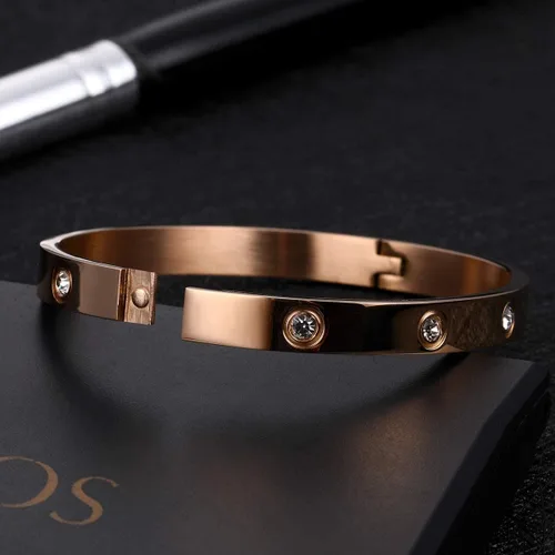 Vista 7 de YCSLYW Women's Stainless Steel Bracelet Jewelry Crystal Bracelet With Cube Zircon Hinge Jewelry oval Bangle Witness the Gift of Love