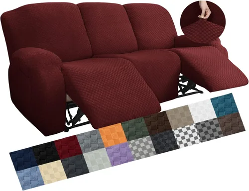 Vista 55 de YEMYHOM Funda elástica de 4 piezas para silla reclinable de jacquard con bolsillo lateral, antideslizante, ajustable, protector de muebles con parte