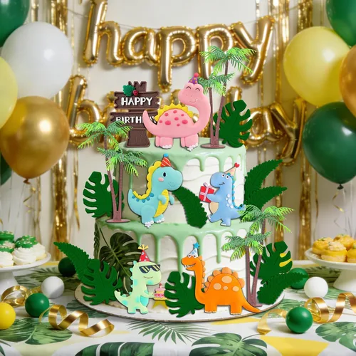 Vista 5 de Decoración de dinosaurio para tartas de cumpleaños Rosa