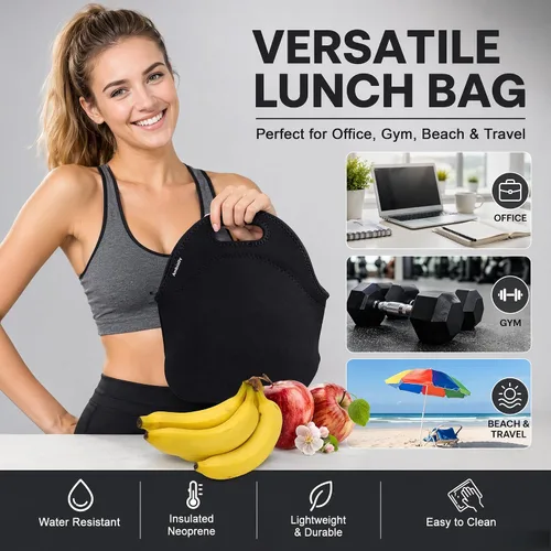 Vista 3 de Nevera de neopreno de Ambielly. Nevera con aislamiento para guardar la comida en un viaje, Negro Transportador de alimentos reutilizable
