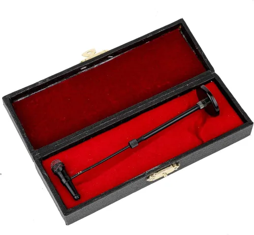 Vista 3 de Escultura de réplica de micrófono miniatura ajustable escala 1/12 con estuche 3.15"-5.12" Black Miniature Microphone Mini Musical Instrument