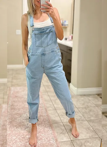 Vista 4 de luvamia - Overol de jeans para mujer, diseño casual, ajustable y elástico con pechera