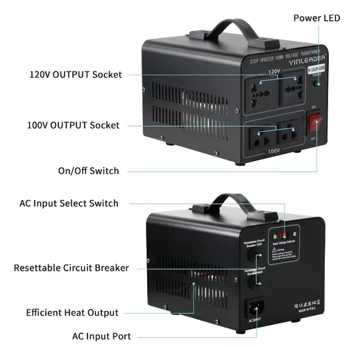 Vista 24 de 500W US al convertidor de voltaje de Japón 120V a 100V transformador reductor