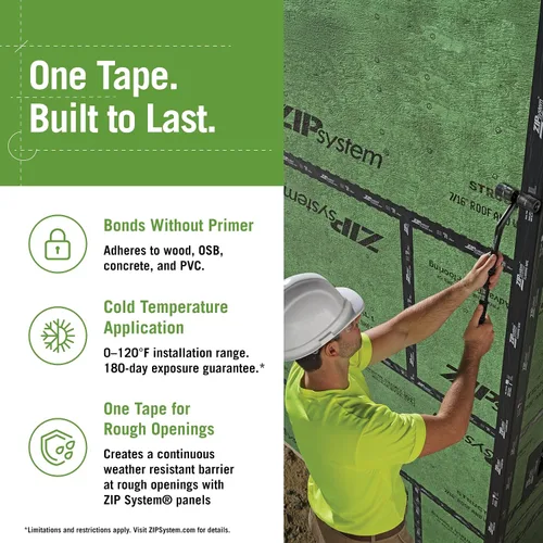 Vista 2 de Cinta de Sellado ZIP System Huber Cinta de Sellado Autoadhesiva para Aberturas Rugosas de Puertas-Ventanas (3.75" x 30')