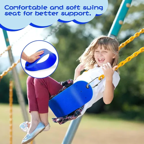 Vista 7 de Asiento de columpio de repuesto de asiento de columpio de EVA suave con 2 hebillas de bloqueo, soporta 300 libras, accesorios TreeSwing con ganchos