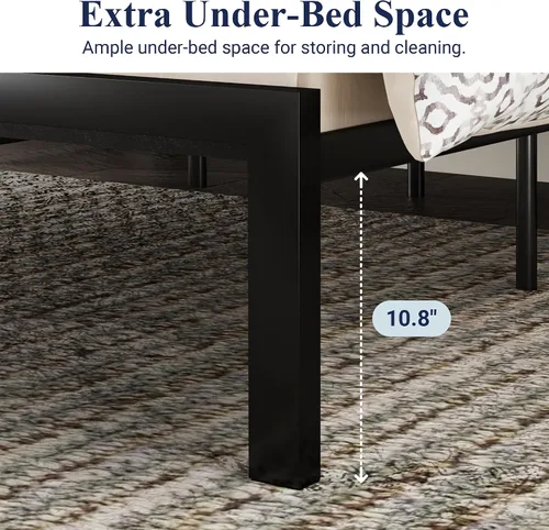 Vista 6 de Allewie Base de cama de plataforma de tamaño matrimonial con cabecero de madera y listones de metal, base de colchón de estilo rústico rústico