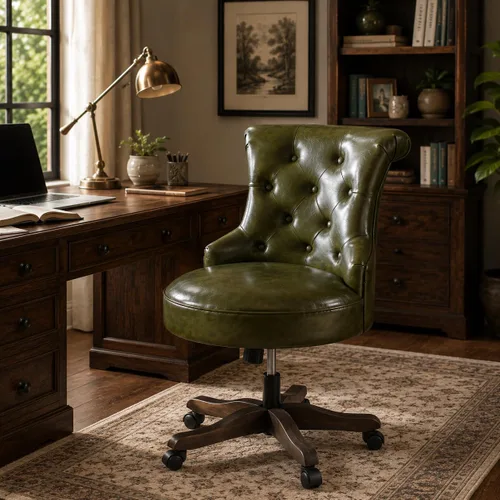 Vista 16 de HUIMO Silla de oficina en casa, sillas de escritorio tapizadas sin brazos con ruedas, altura ajustable, silla de escritorio para computadora