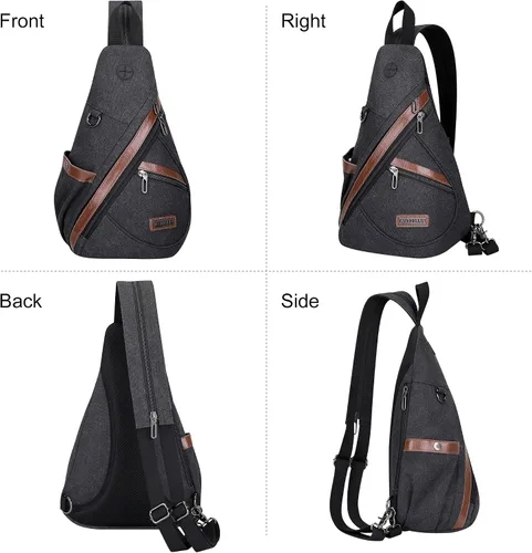 Vista 9 de WITZMAN Bolso bandolera de lona para hombres y mujeres, mochila convertible cruzada, estilo vintage, bolsa de pecho de viaje casual (A8003, negro)