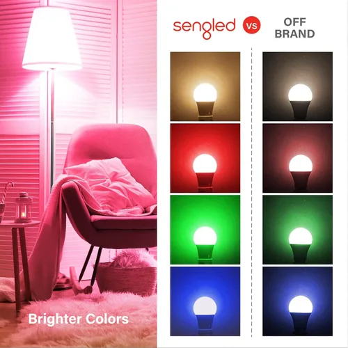 Vista 4 de Sengled Bombilla Alexa equivalente a 100 vatios con malla Bluetooth que cambia de color, bombillas inteligentes que funcionan solo con Alexa