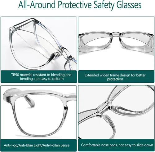 Vista 6 de Feaglo Lentes de seguridad, antivaho para mujeres y hombres, bloqueo de luz azul, elegantes gafas de protección para los ojos, escudo lateral