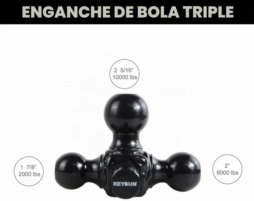 Vista 4 de Enganche de remolque de tres bolas con grillete de remolque giratorio, se adapta a receptor de enganche de 2 pulgadas, pasador de bloqueo