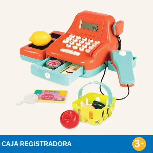 Vista 7 de Battat Kids - Caja registradora con escáner y sonidos, juego de 26 piezas Pretend play shopping set with calculator, light-up scanner, play money