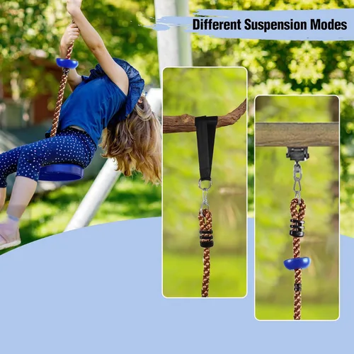 Vista 4 de REDCAMP Columpios de cuerda de escalada para árboles, asiento de columpio de disco de plástico resistente para niños y adultos con correa