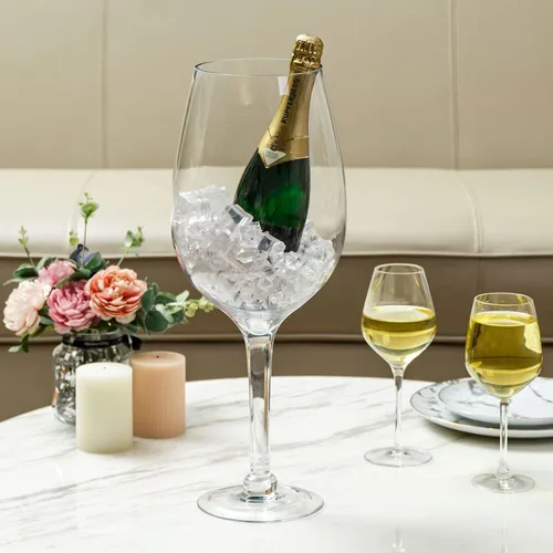 Vista 3 de Copa de vino gigante transparente de 20 pulgadas cristal soplado a mano decorativos novedad cristalería/enfriador de champaña Magnum