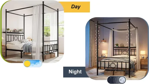 Vista 9 de Homkdom Twin Canopy Bed Frame with Storage Headboard,Noise-Free,Black