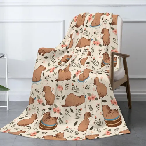Vista 17 de Manta de forro polar suave con patrón de Capybara, acogedor y lindo diseño de animales para cama, sofá o regalo, 50 x 40 pulgadas
